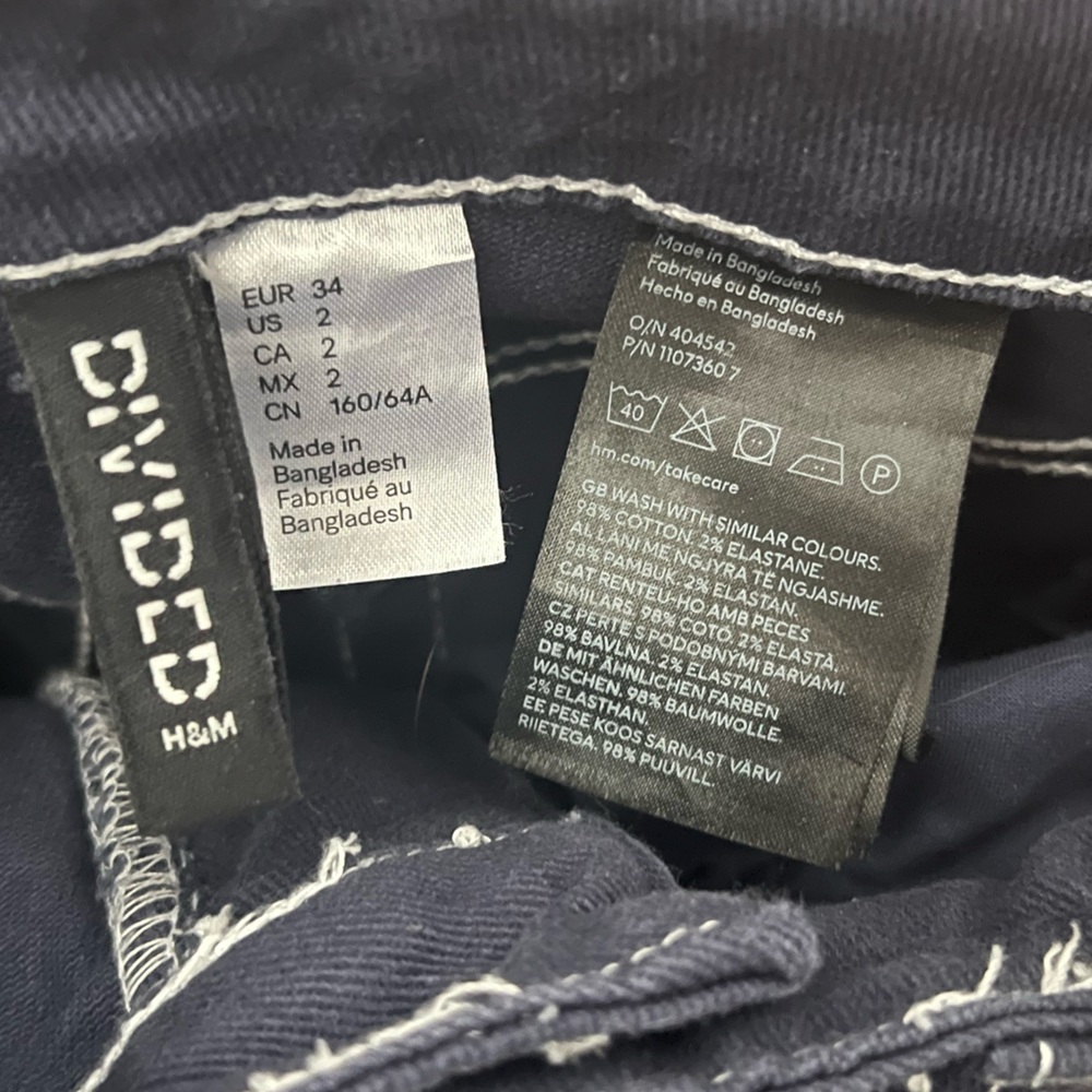 H&M Divided Navy Wide Leg Navy Denim Size 2 Baggy Skater Cotton Blend Minimalist - Picture 5 of 10